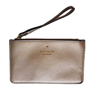 Kate Spade Leather Wristlet Rose Gold Zip Top Medium Wristlet NWOT